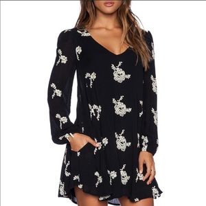Free People B&W embroidered floral mini dress!